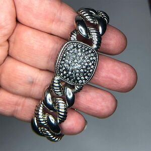 1092 CZ silver tone magnetic textured link designer-inspired fashion bracelet